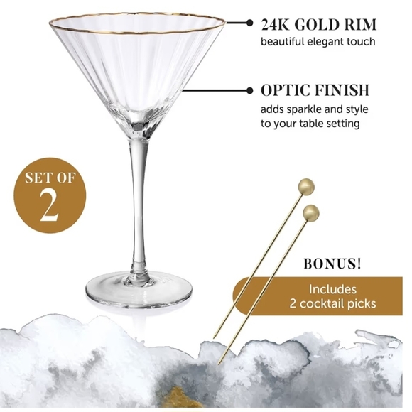 Set Of 2 Gold-Rimmed Martini Glass Set - Picture 5 of 5